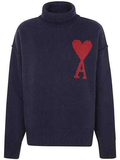 Ami Alexandre Mattiussi Boxy Red Adc Sweater In Blue