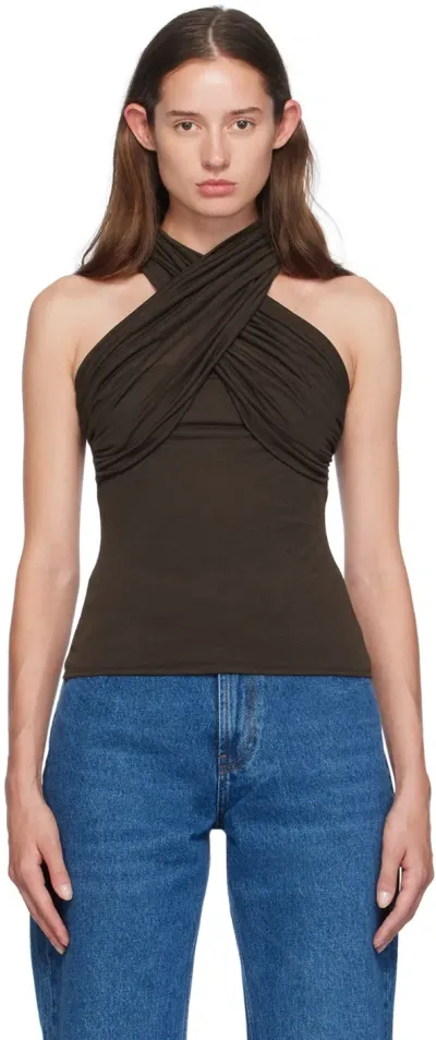 Ami Alexandre Mattiussi Brown Draped Blouse In Dark Coffee/221