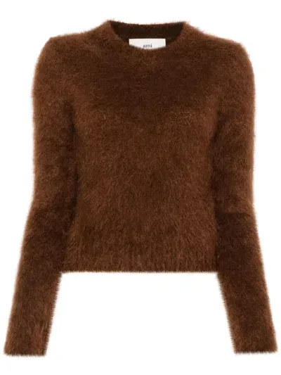 Ami Alexandre Mattiussi Brushed-knit Sweater In Brown