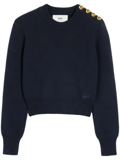 Ami Alexandre Mattiussi Button-fastening Cotton-blend Jumper In Blue