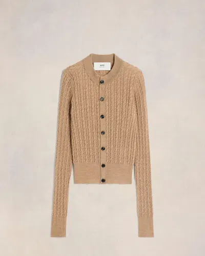 Ami Alexandre Mattiussi Cable-knit Wool Cardigan In Camel