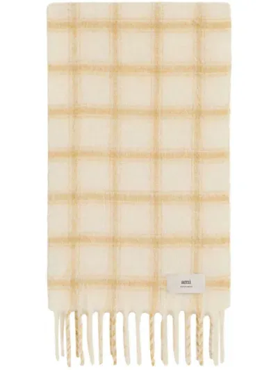 Ami Alexandre Mattiussi Check Pattern Fringed Scarf In Neutrals