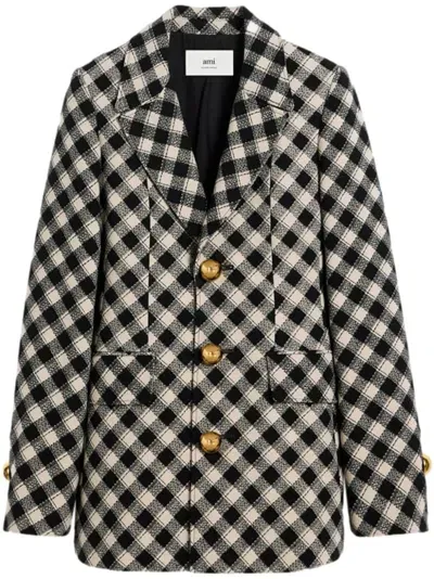 Ami Alexandre Mattiussi Check-pattern Jacket In Black/ Off White