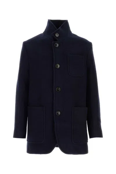 Ami Alexandre Mattiussi High Neck Single Breasted Coat In Blue