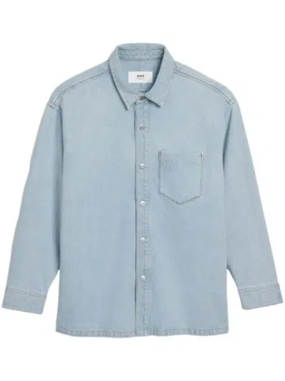 Ami Alexandre Mattiussi Ami De Coeur Denim Jacket In Bleached Blue