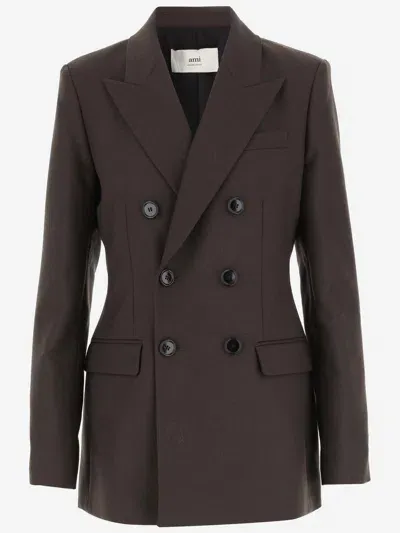 Ami Alexandre Mattiussi Double-breasted Wool Jacket In Coffee