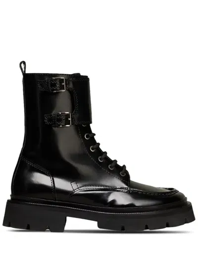 Ami Alexandre Mattiussi Double-buckle Leather Boots In Black