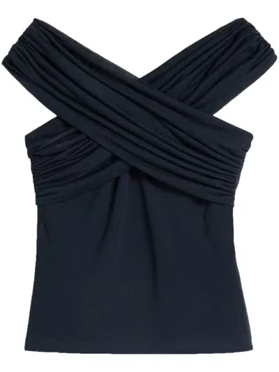 Ami Alexandre Mattiussi Draped-design Cotton-blend Top In Navy Blue