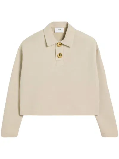 Ami Alexandre Mattiussi Drop-shoulder Polo Top In Sand