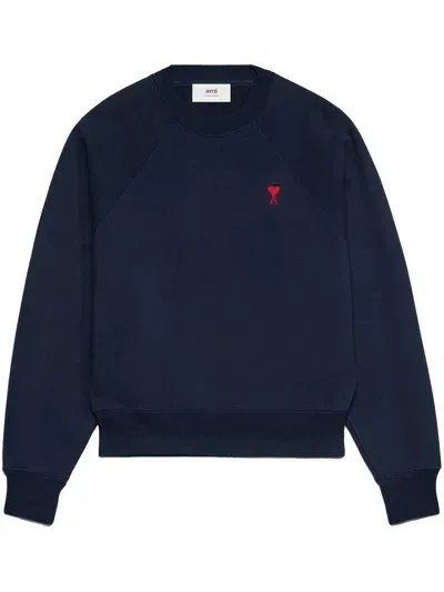 Ami Alexandre Mattiussi Small Adc Organic Cotton Logo Embroidered Crewneck Sweatshirt In Nautic Blue