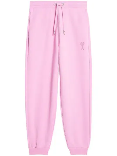 Ami Alexandre Mattiussi Embroidered-logo Cotton Track Pants In Candy Pink