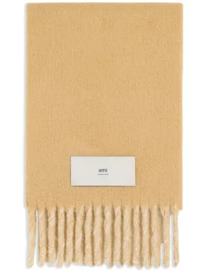 Ami Alexandre Mattiussi Fringed Wool Blend Scarf In Neutrals