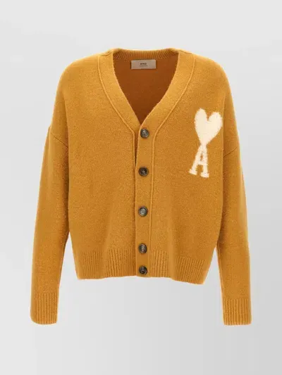 Ami Alexandre Mattiussi Adc Alpaca Blend Cardigan In Mustard