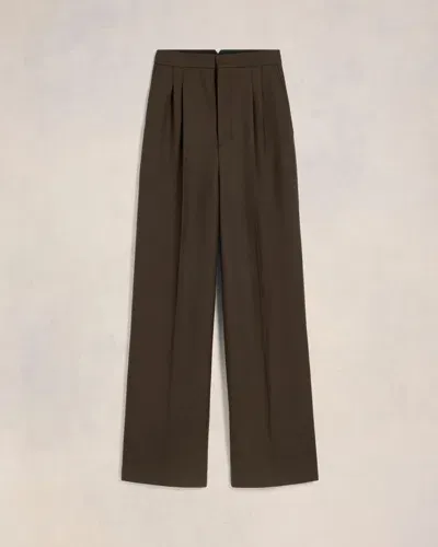 Ami Alexandre Mattiussi High Waist Wool Wide Pants In Dark Coffee