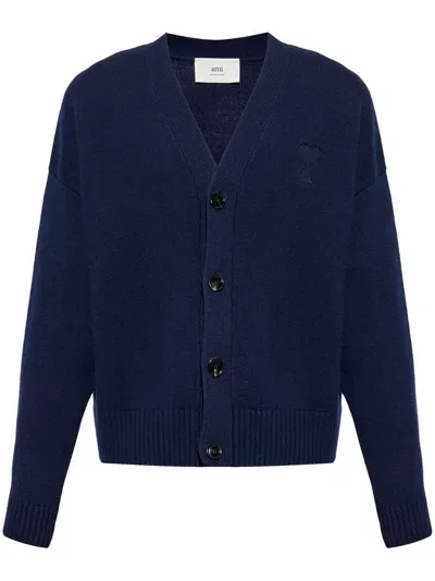 Ami Alexandre Mattiussi Logo Cardigan In Blue