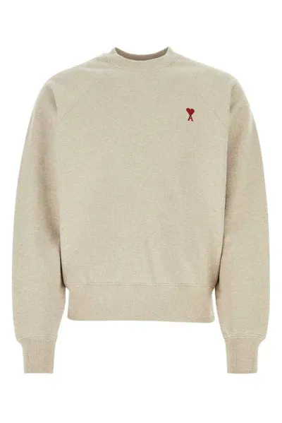 Ami Alexandre Mattiussi Ami Logo Detailed Long Sleeved Sweatshirt In Beige