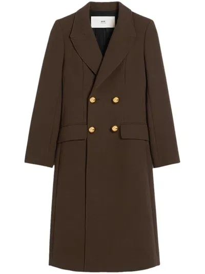 Ami Alexandre Mattiussi Long Sleeve Fitted Coat In Brown