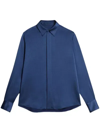 Ami Alexandre Mattiussi Long-sleeved Satin Shirt In Blue