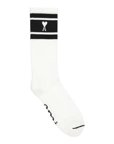 Ami Alexandre Mattiussi Ami Paris White/black Cotton Blend Socks With Logo Men