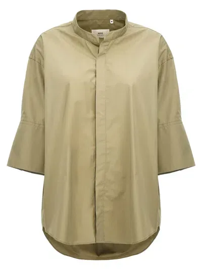 Ami Alexandre Mattiussi Mandarin Collar Shirt In Green