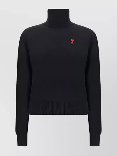 Ami Alexandre Mattiussi Ami De Caur Wool Turtleneck Sweater In Black