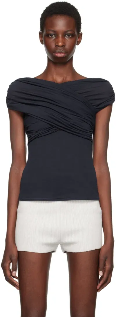 Ami Alexandre Mattiussi Navy Draped Blouse In Navy Blue/4011