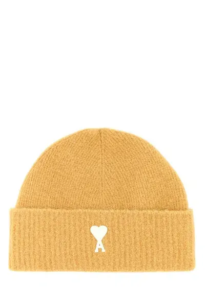 Ami Alexandre Mattiussi Ochre Stretch Alpaca Blend Beanie Hat In Mustard