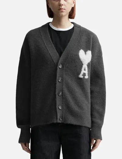 Ami Alexandre Mattiussi Off-white Ami De Coeur Cardigan In Grey