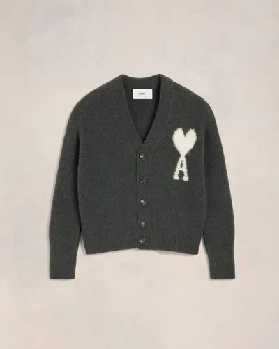 Ami Alexandre Mattiussi Off-white Ami De Coeur Cardigan Grey In Dark Grey