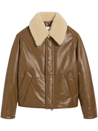 Ami Alexandre Mattiussi Padded Leather Jacket In Brown