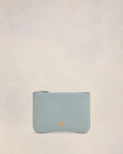 Ami Alexandre Mattiussi Paris Paris Pouch Blue In Clay Blue/ Vibrated Brass