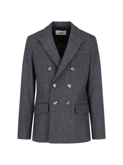 Ami Alexandre Mattiussi Pinstriped Double-breasted Blazer In Grey