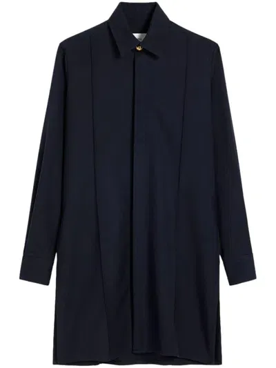 Ami Alexandre Mattiussi Pintuck Long-sleeve Virgin-wool Shirt In Navy Blue