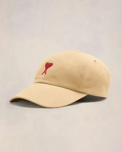 Ami Alexandre Mattiussi Red Ami De Coeur Embroidery Cap Beige In Sand