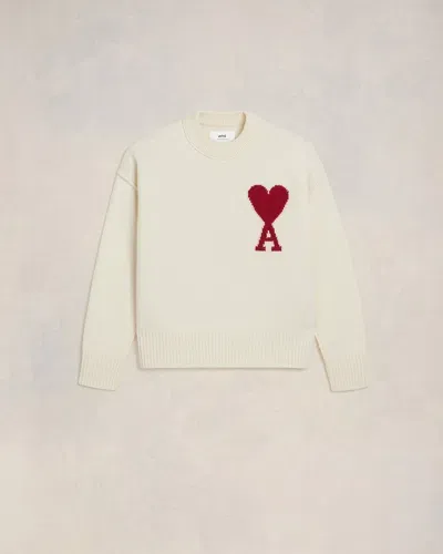 Ami Alexandre Mattiussi Red Ami De Coeur Sweater White In Off White/  Red