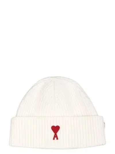 Ami Alexandre Mattiussi Ribbed Wool Beanie In Neutrals