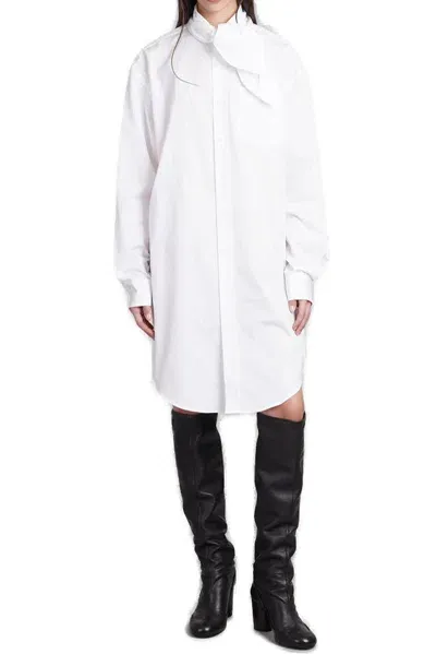 Ami Alexandre Mattiussi Scarf Collar Poplin Shirt Dress In White