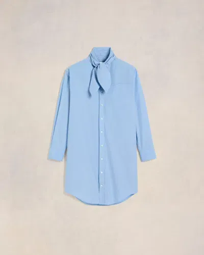 Ami Alexandre Mattiussi Scarf Collar Shirt Dress Blue In Cashmere Blue