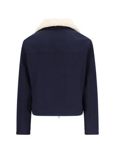 Ami Alexandre Mattiussi Shearling Bomber Jacket In Navy Blue