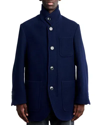 Ami Alexandre Mattiussi Stand Collar Regular Fit Wool Jacket In Navy Blue