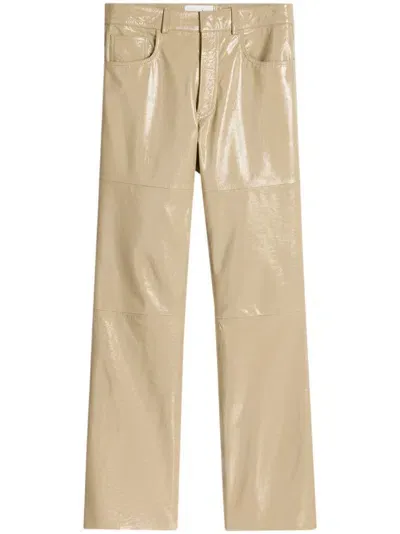 Ami Alexandre Mattiussi Straight-leg Leather Trousers In Neutrals