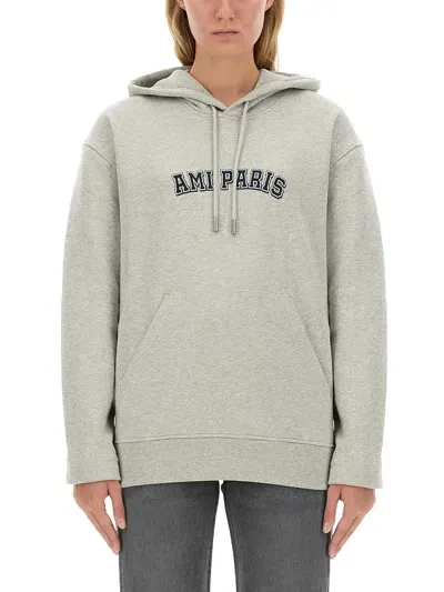 Ami Alexandre Mattiussi Felpa Varsity Con Cappuccio In Grey