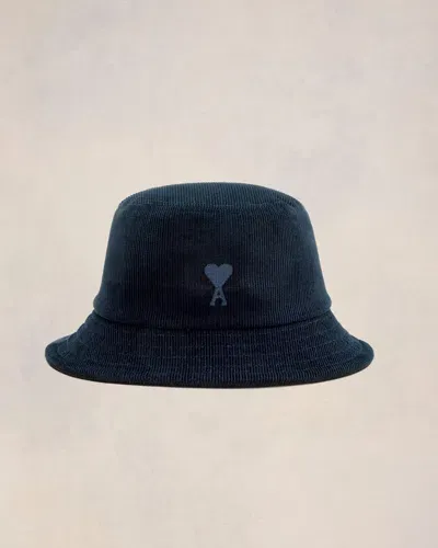 Ami Alexandre Mattiussi Ami De Coeur Corduroy Bucket Hat In Navy Blue