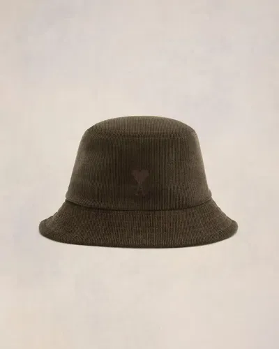 Ami Alexandre Mattiussi Tonal Ami De Coeur Embroidery Bucket Hat Brown In Dark Coffee