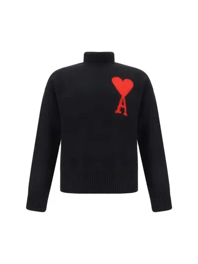 Ami Alexandre Mattiussi Turtleneck Sweater In Black/red