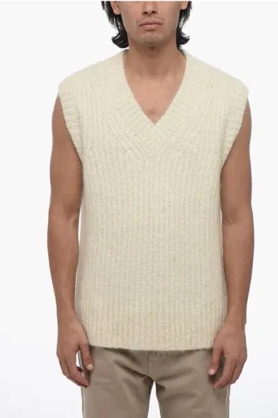 Ami Alexandre Mattiussi V-neck Alpaca Blend Vest In Neutral