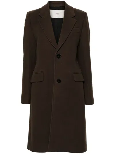 Ami Alexandre Mattiussi Virgin Wool Coat In Brown