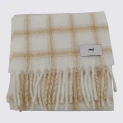 Ami Alexandre Mattiussi Ami Paris Checked Fringed Scarf In Off White/ Sand