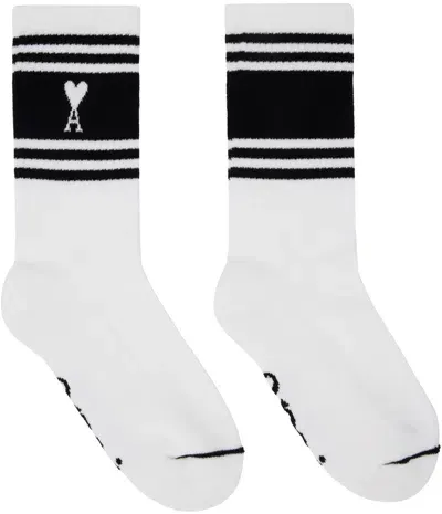 Ami Alexandre Mattiussi White & Black Ami De Cœur Striped Socks In Black/001