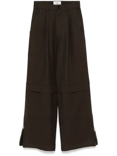 Ami Alexandre Mattiussi Wide-leg Trousers In Brown